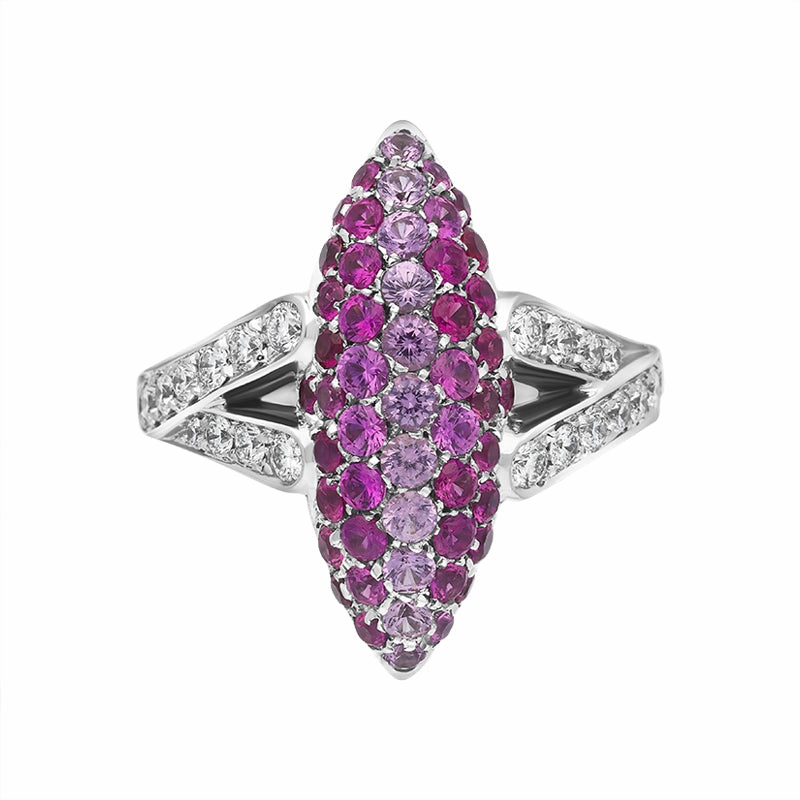 Picchiotti 18ct White Gold Pink Sapphire Diamond Marquise Ring D