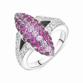 Picchiotti 18ct White Gold Pink Sapphire Diamond Marquise Ring D
