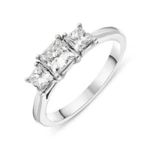 Platinum 1.00ct Diamond Princess Cut Trilogy Ring