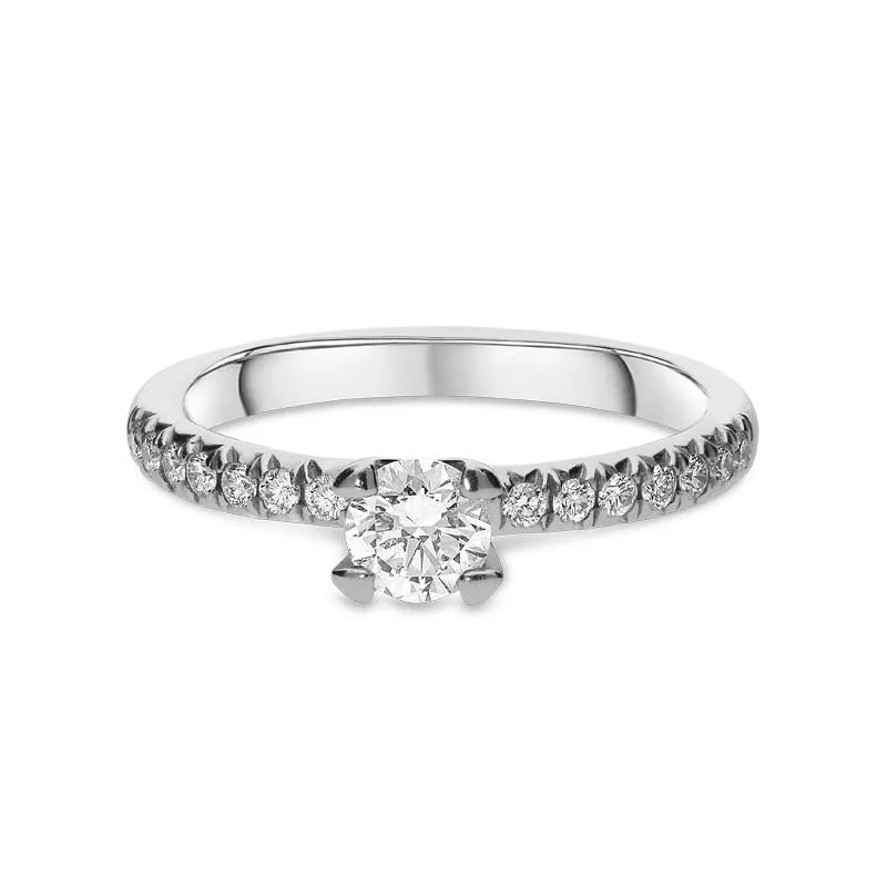 Platinum 1.00ct Diamond Round Brilliant Shoulder Solitaire Ring