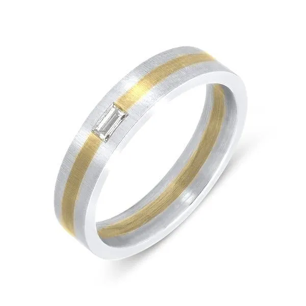 Platinum And Yellow Gold Diamond Flat Shape Wedding Ring D