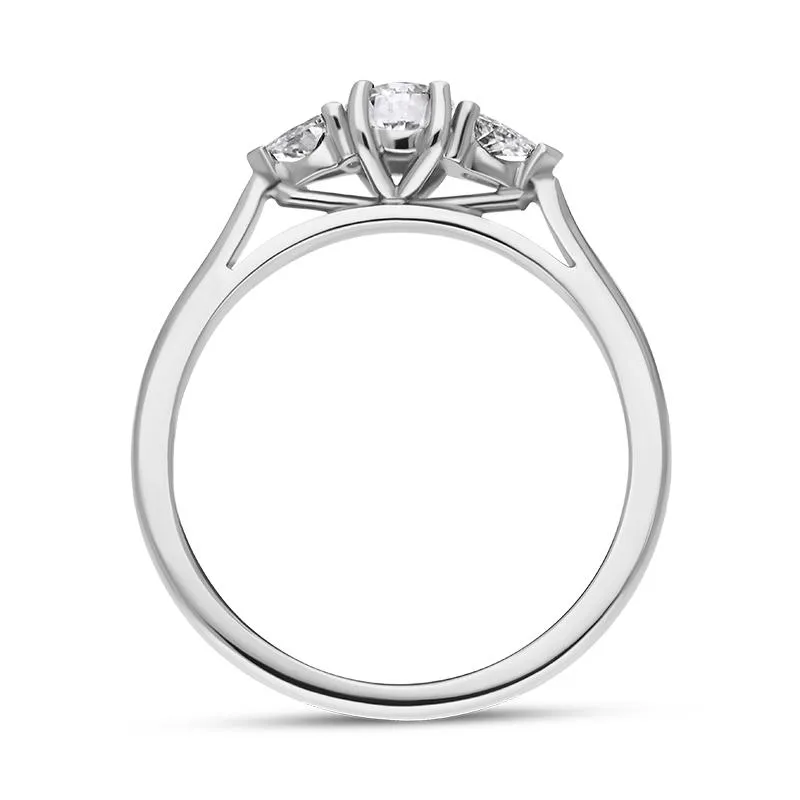 Platinum Diamond Round Brilliant and Pear Cut Three Stone Ring