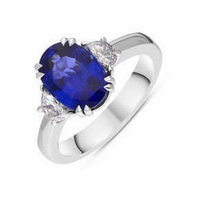Platinum 3.25ct Sapphire Diamond Three Stone Ring