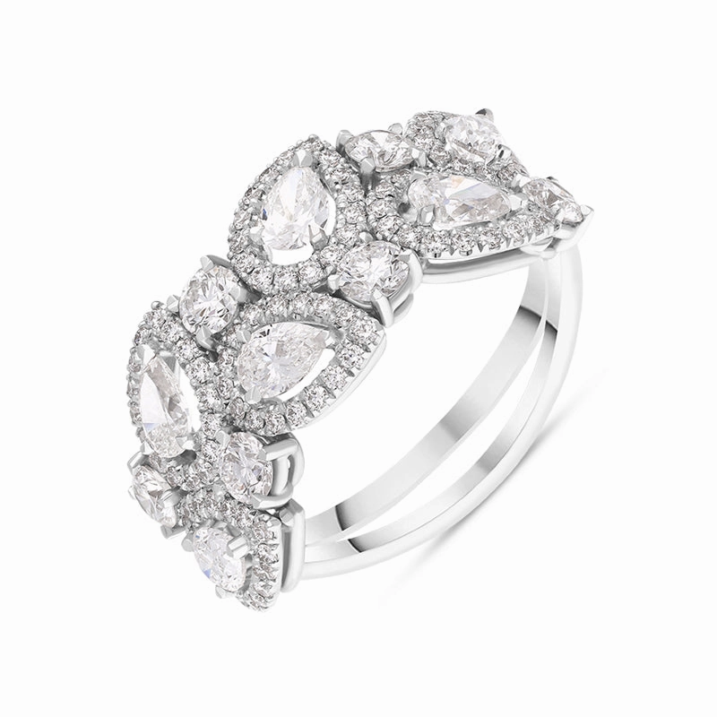 Platinum Diamond Pear Cut Statement Cluster Ring