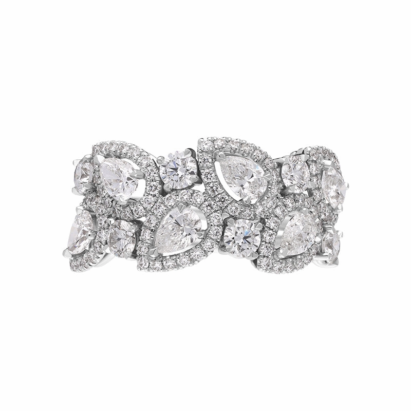 Platinum Diamond Pear Cut Statement Cluster Ring