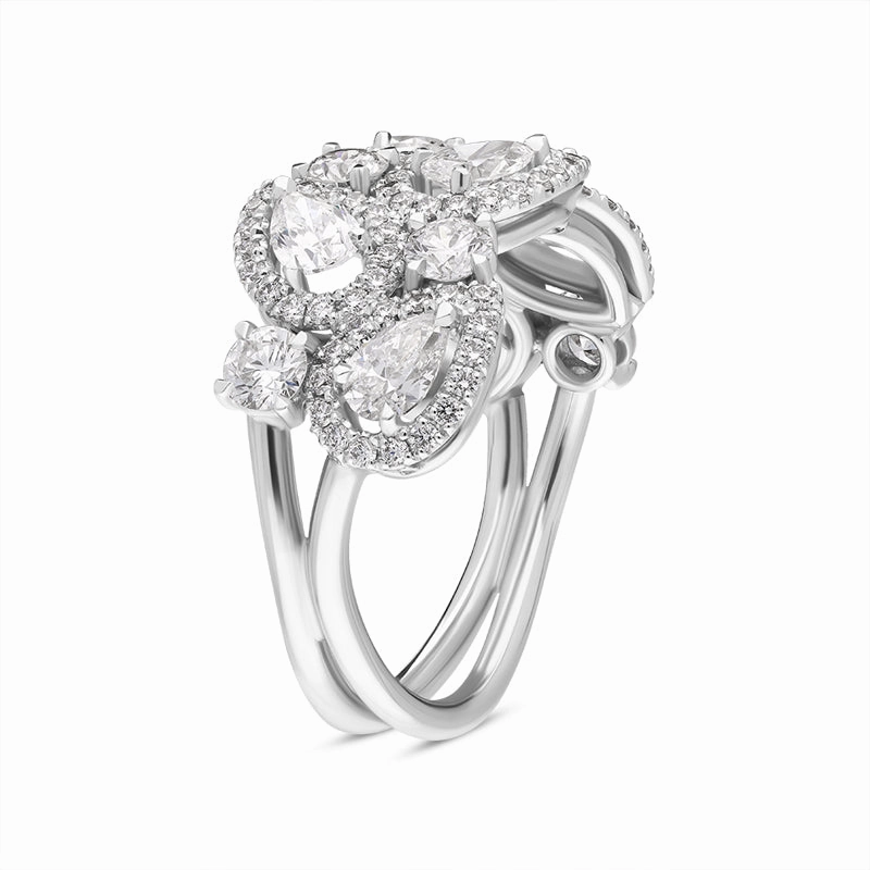 Platinum Diamond Pear Cut Statement Cluster Ring