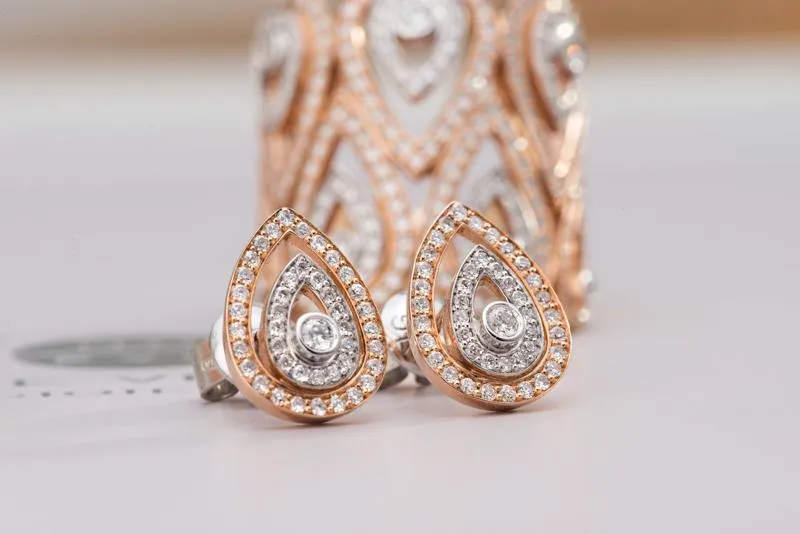 Ponte Vecchio 18ct Rose Gold 0.55ct Diamond Pear Earrings D