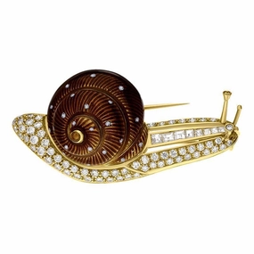 Ponte Vecchio 18ct White Gold Diamond Enamel Large Snail Brooch