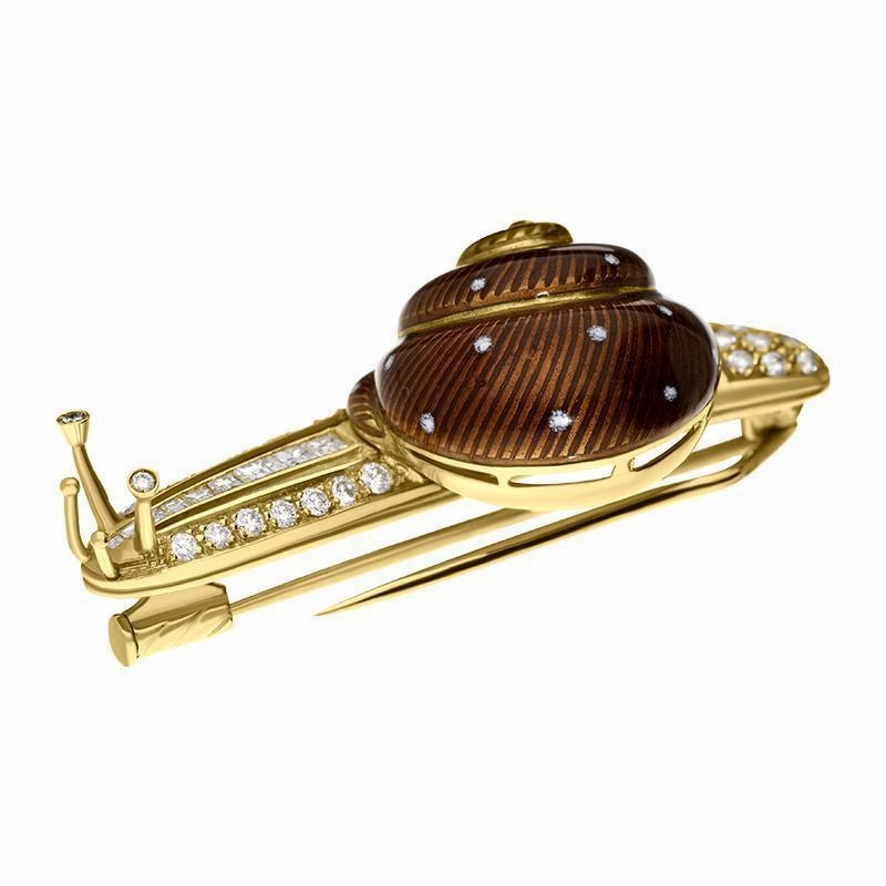 Ponte Vecchio 18ct White Gold Diamond Enamel Large Snail Brooch