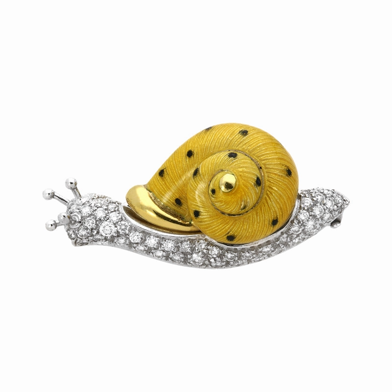 Ponte Vecchio 18ct White Gold Diamond Enamel Snail Brooch