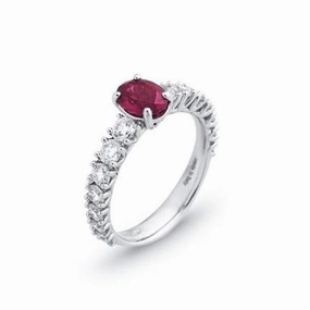 Ponte Vecchio Eternity 18ct White Gold 1.00ct Ruby Diamond Oval Cut Ring