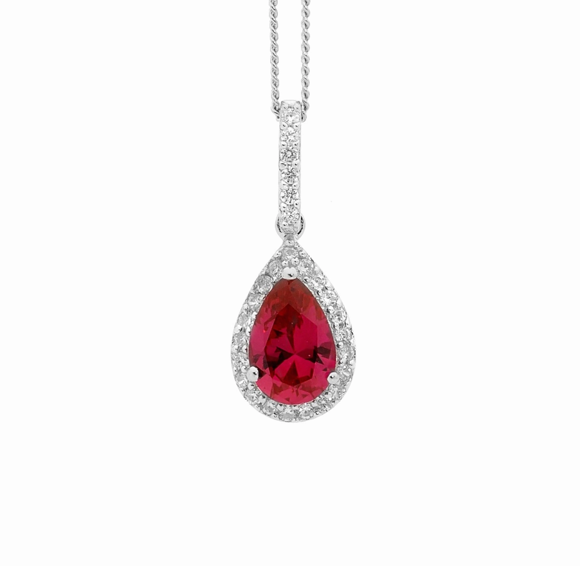 Red CZ Pear Drop with White CZ Surround - Pendant & Earring