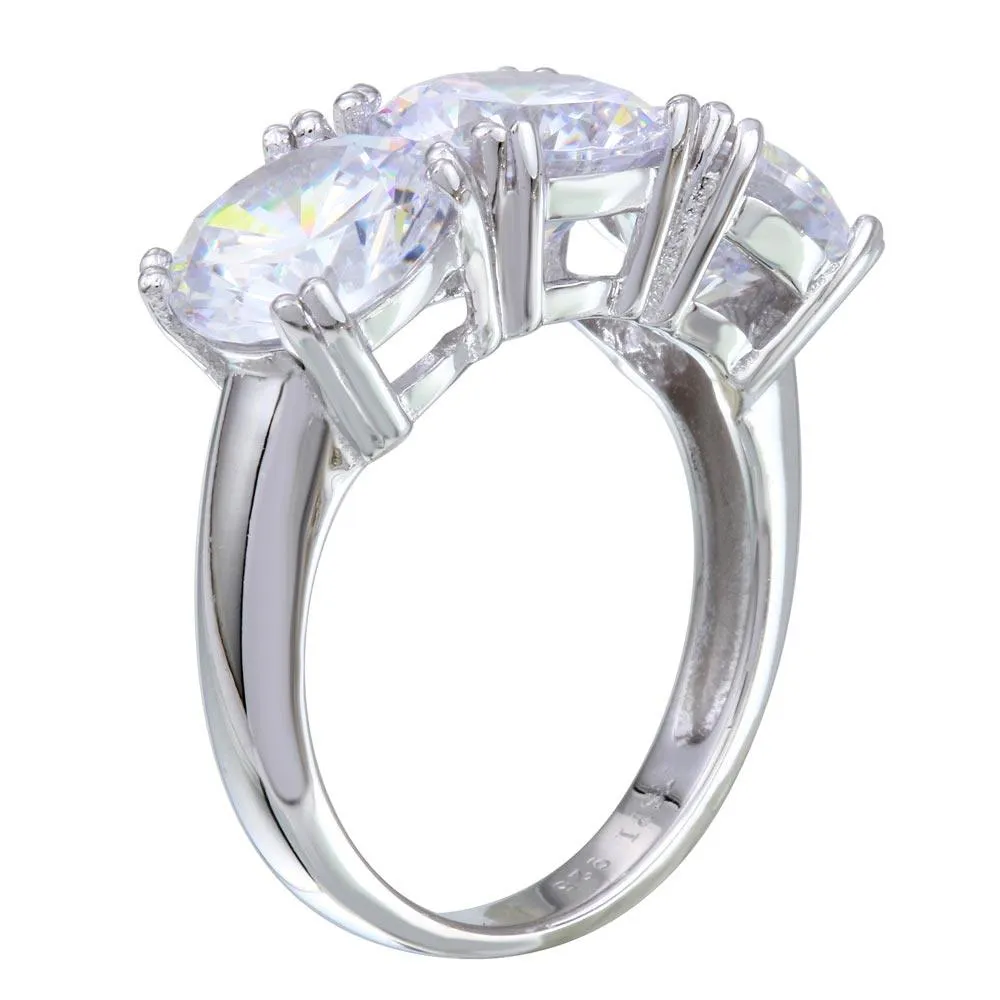 Rhodium Plated 925 Sterling Silver 3 CZ Stone Ring - STR01093