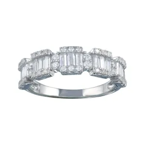 Rhodium Plated 925 Sterling Silver 5 Station Baguette CZ Ring - BGR01312