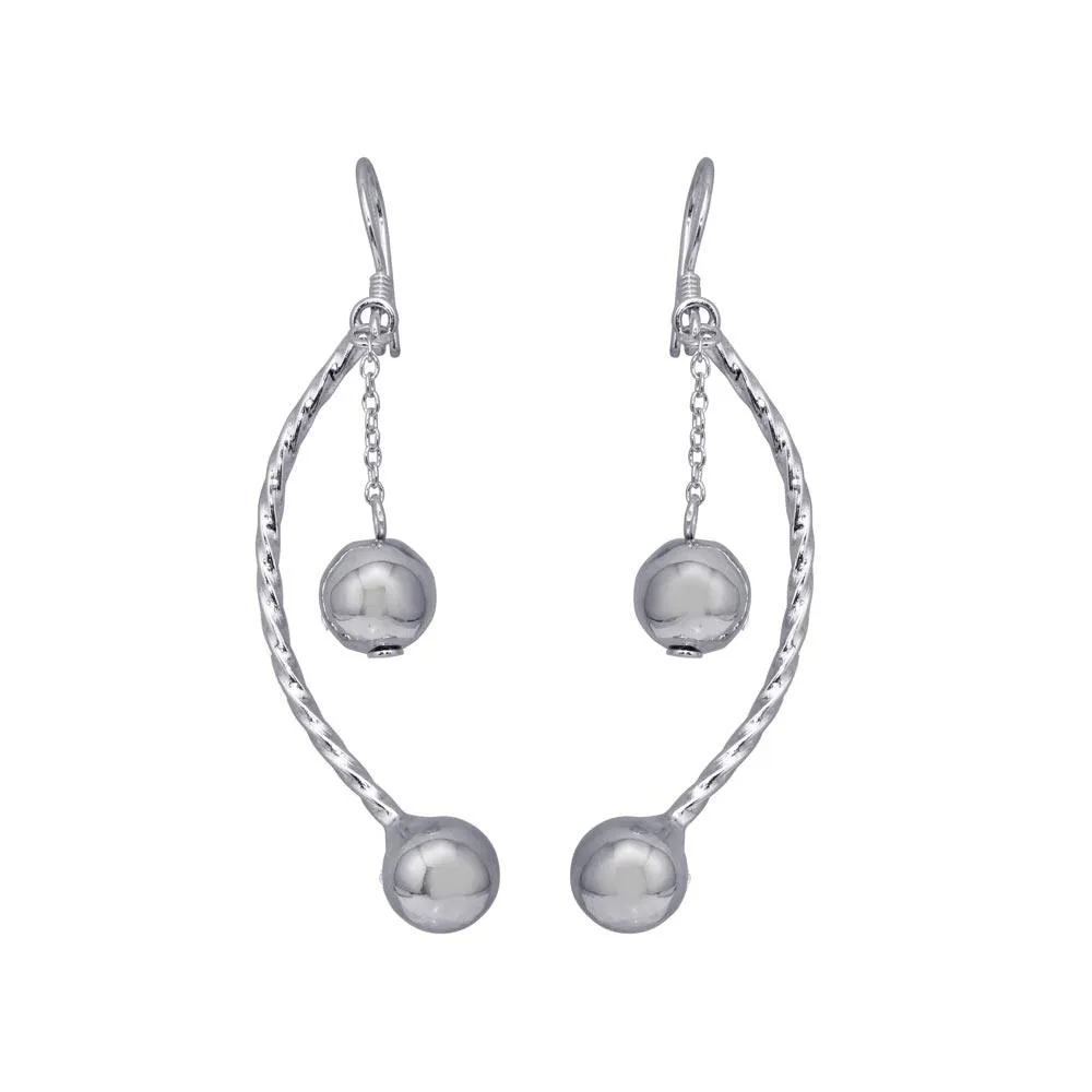 Rhodium Plated 925 Sterling Silver Ball and Rope Earrings - DSE00039