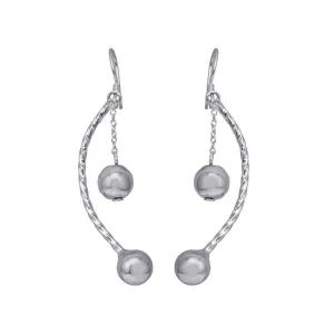 Rhodium Plated 925 Sterling Silver Ball and Rope Earrings - DSE00039
