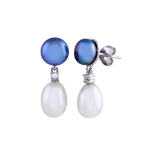 Rhodium Plated 925 Sterling Silver Black and White Pearl Dangling Earring - BGE00671