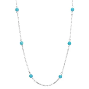 Rhodium Plated 925 Sterling Silver Blue Beaded Necklace - GMN00018RH