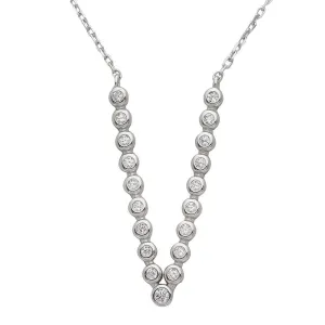 Rhodium Plated 925 Sterling Silver Bubble V Shape CZ Necklace - STP01533