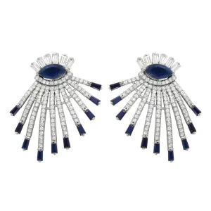 Rhodium Plated 925 Sterling Silver Clear and Blue CZ Drop Earrings - GME00105RH-BLU