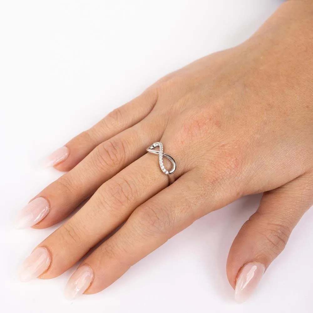 Rhodium Plated 925 Sterling Silver Clear CZ Infinity Ring - STR01127