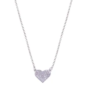 Rhodium Plated 925 Sterling Silver  CZ Encrusted Heart Necklace - BGP01090