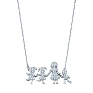 Rhodium Plated 925 Sterling Silver CZ Mother Two Daughters and Son Clear CZ Necklace - GMN00113