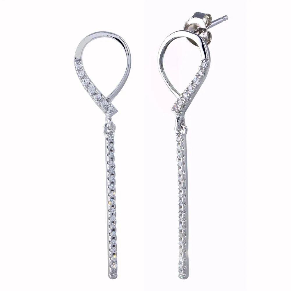 Rhodium Plated 925 Sterling Silver CZ Open Dangling Earrings - BGE00634
