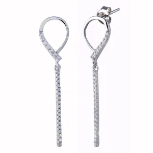 Rhodium Plated 925 Sterling Silver CZ Open Dangling Earrings - BGE00634