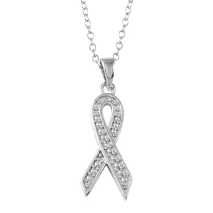 Rhodium Plated 925 Sterling Silver CZ Ribbon Necklace - STP01665