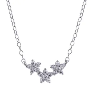 Rhodium Plated 925 Sterling Silver CZ Triple Flower Necklace - STP01755