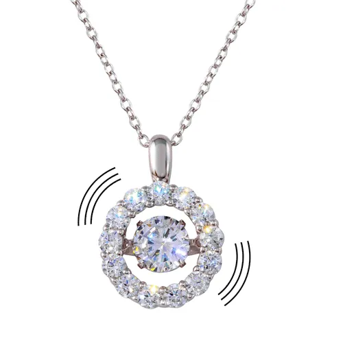 Rhodium Plated 925 Sterling Silver Dancing CZ Open Round Pendant - STP01632