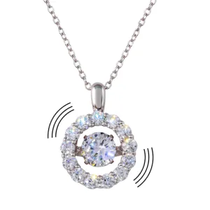 Rhodium Plated 925 Sterling Silver Dancing CZ Open Round Pendant - STP01632
