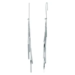 Rhodium Plated 925 Sterling Silver Dangling Chain Bars Earrings - ECE00036RH