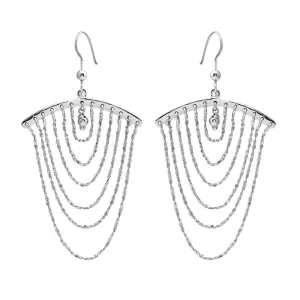 Rhodium Plated 925 Sterling Silver Dangling Chain Earrings - SOE00019