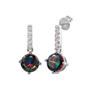 Rhodium Plated 925 Sterling Silver Dangling CZ Synthetic Mystic Topaz Earrings - BGE00616