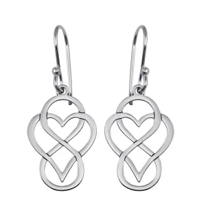 Rhodium Plated 925 Sterling Silver Dangling Flat Heart and Infinity Design Earrings - TRE00005
