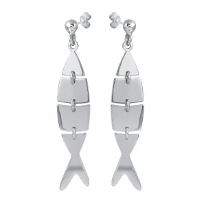 Rhodium Plated 925 Sterling Silver Dangling Flexible Fish Earrings - SOE00027