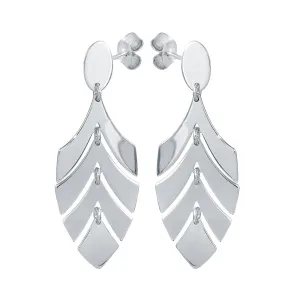 Rhodium Plated 925 Sterling Silver Dangling Flexible Half Leaves Earrings - SOE00031