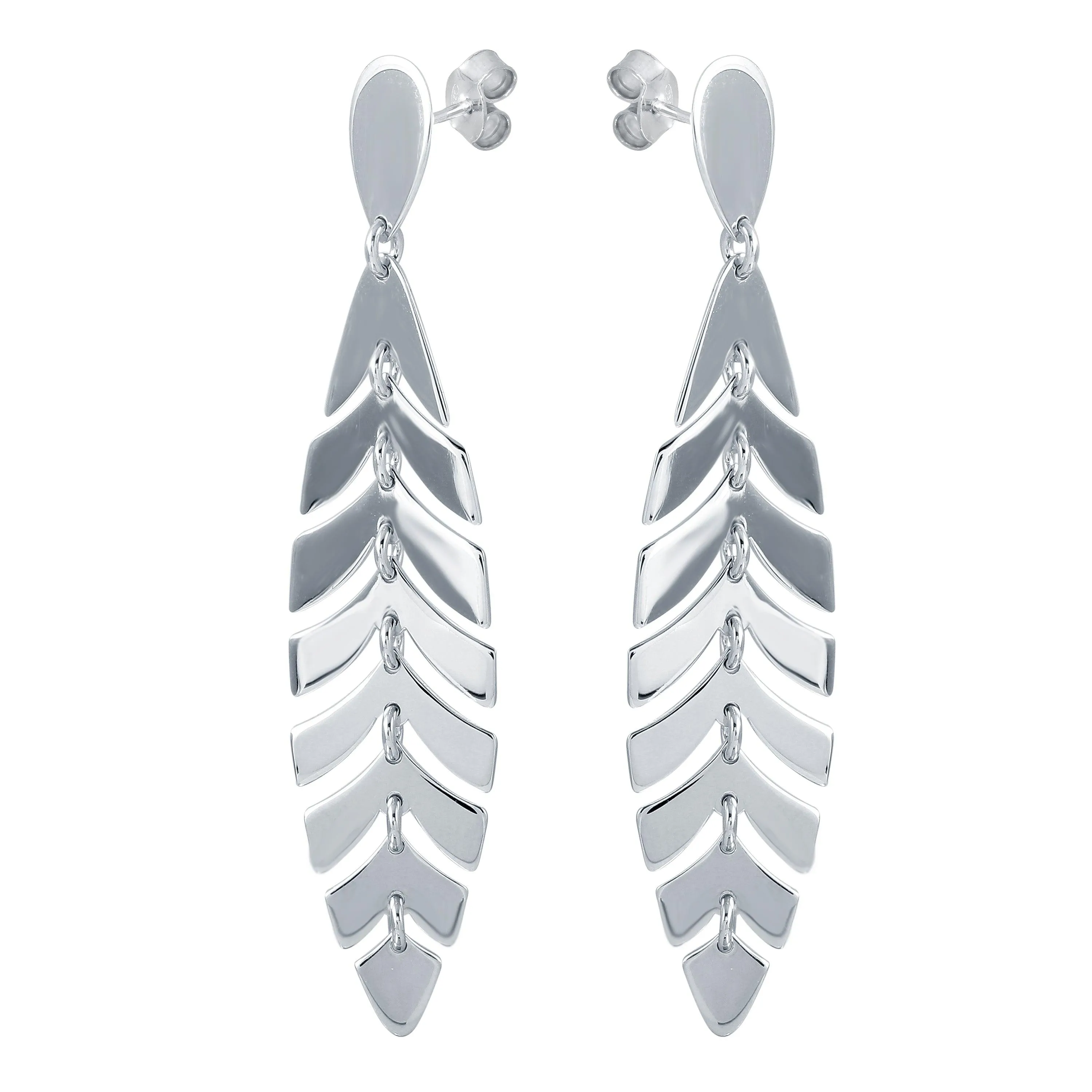 Rhodium Plated 925 Sterling Silver Dangling Flexible Leaves Earrings - SOE00028