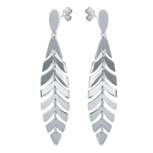 Rhodium Plated 925 Sterling Silver Dangling Flexible Leaves Earrings - SOE00028