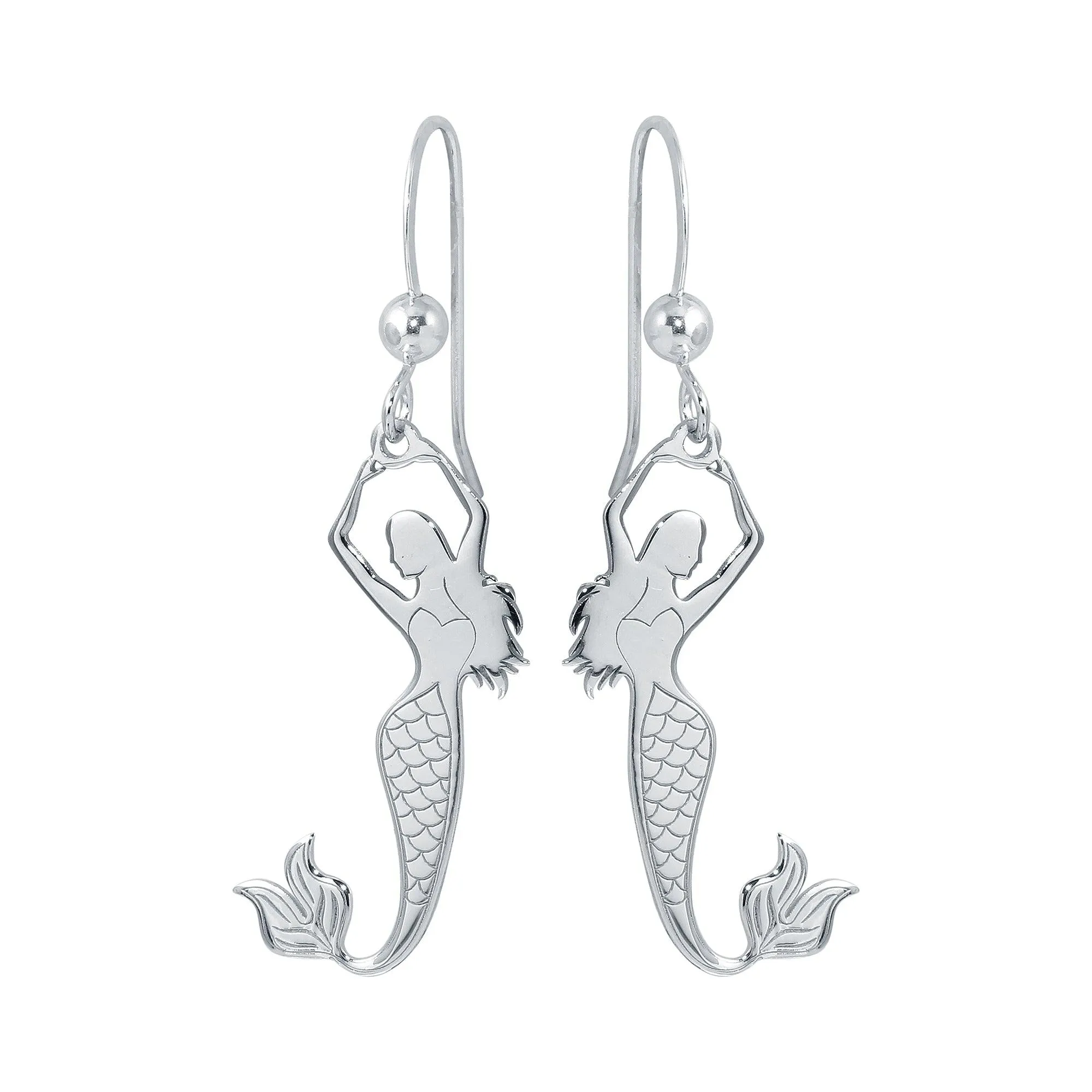 Rhodium Plated 925 Sterling Silver Dangling Mermaid Earrings - SOE00032