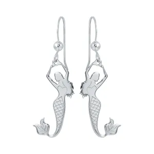 Rhodium Plated 925 Sterling Silver Dangling Mermaid Earrings - SOE00032
