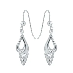 Rhodium Plated 925 Sterling Silver Dangling Sea Shell Earrings - SOE00035