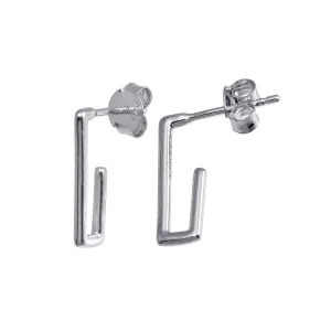 Rhodium Plated 925 Sterling Silver Dangling Small Open Rectangular Earring - STE01224