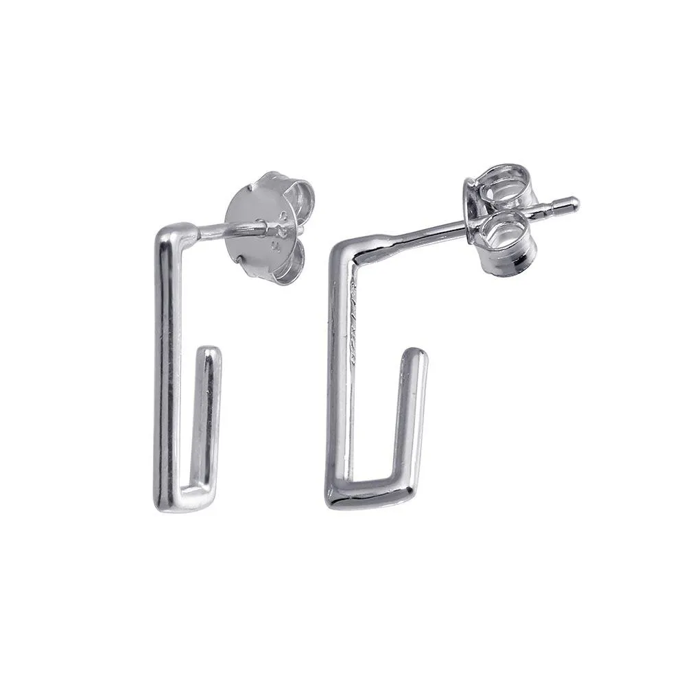 Rhodium Plated 925 Sterling Silver Dangling Small Open Rectangular Earring - STE01224