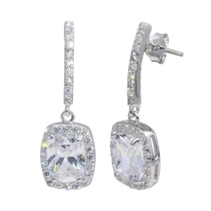 Rhodium Plated 925 Sterling Silver Dangling Square CZ Earrings - BGE00380
