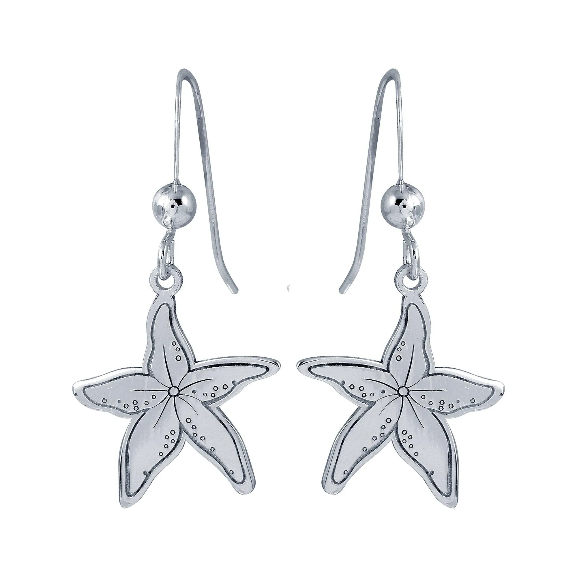 Rhodium Plated 925 Sterling Silver Dangling Starfish Earrings - SOE00038