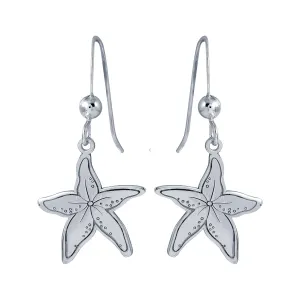 Rhodium Plated 925 Sterling Silver Dangling Starfish Earrings - SOE00038