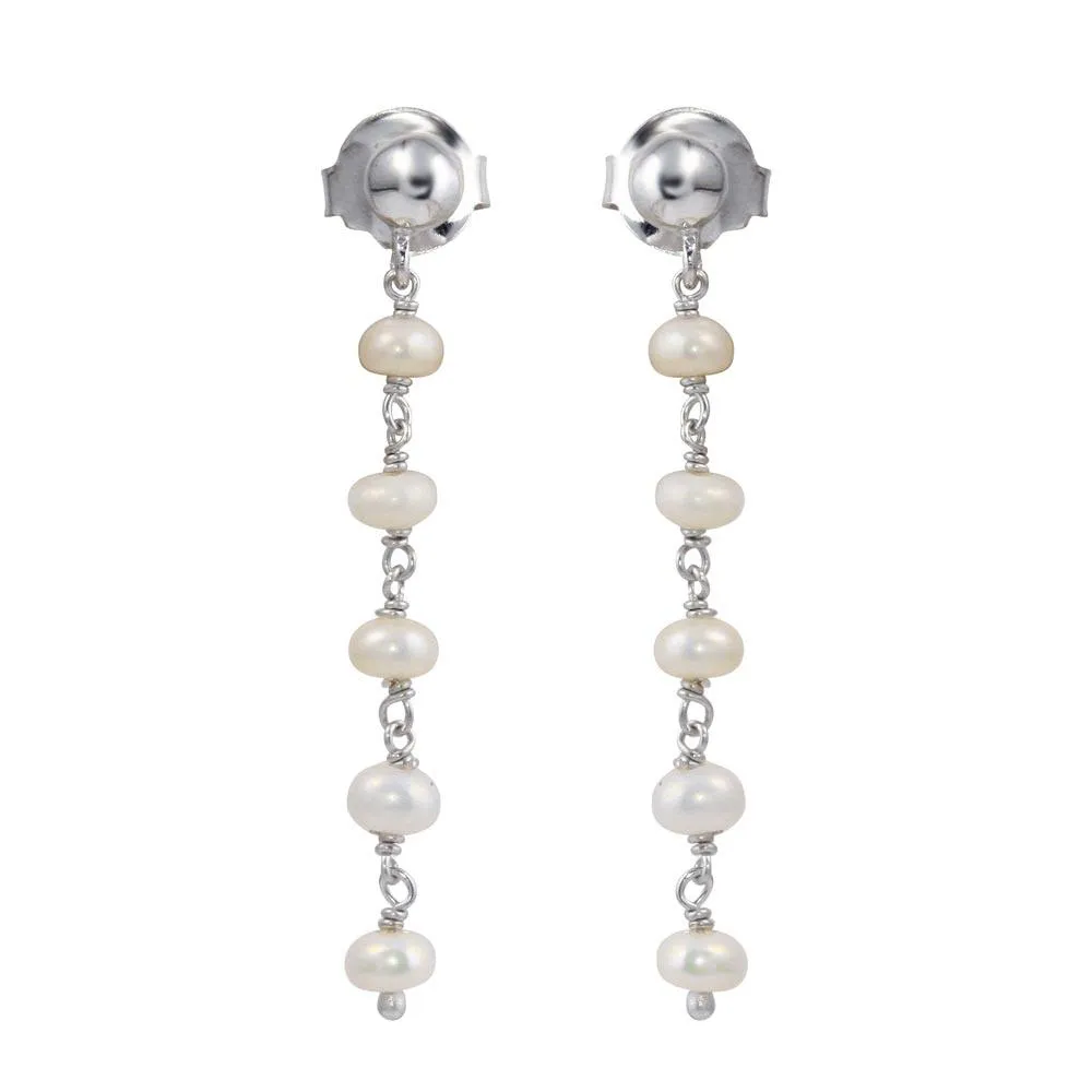 Rhodium Plated 925 Sterling Silver Dangling Synthetic Pearl Earrings - DIE00006RH-PRL